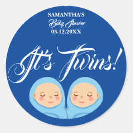 Twillingar Boys Baby Shower Party Blue. Napkins Runt Klistermärke