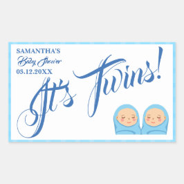 Twillingar Boys Baby Shower Party Blue. Rektangulärt Klistermärke
