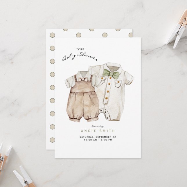 Twillingar Boys Cute Clothes Baby Shower-inbjudan Inbjudningar (Fram/Back In Situ)