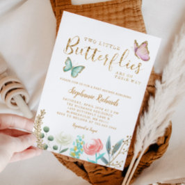 TWILLINGAR Butterfly Garden Guld Baby Shower Inbjudningar