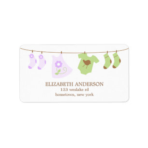 Twillingar Clothesline Baby Shower-etiketter Adressetikett