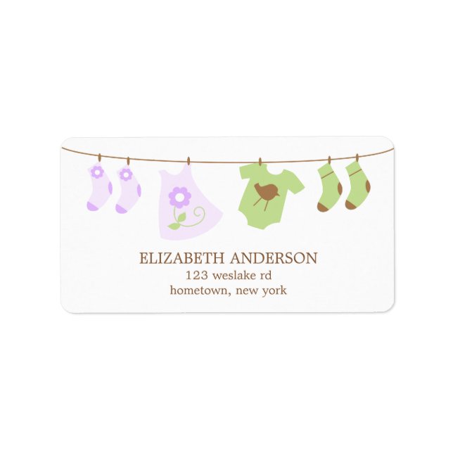 Twillingar Clothesline Baby Shower-etiketter Adressetikett (Framsidan)
