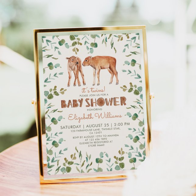 Twillingar Cute Baby Bison Boy Shower Inbjudningar (Skapare uppladdad)