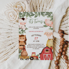 Twillingar Cute Boskap Watercolor Baby Shower Inbjudningar