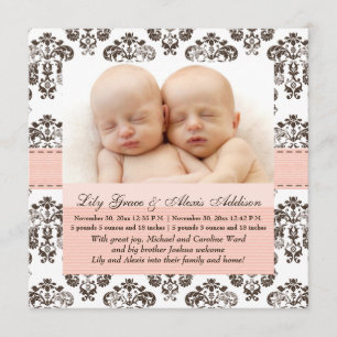 Twillingar Damask Baby annons Rosa och Brown Meddelande
