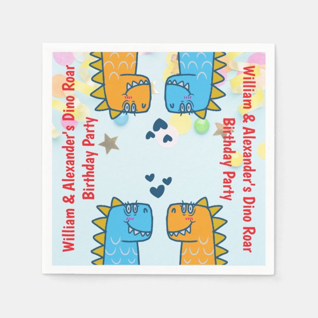 Twillingar Dino Roar Födelsedagsfest Pappersservett (Framsidan)