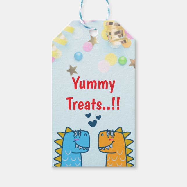 Twillingar Dino Roar-Födelsedagsfestens favoriter Presentetikett (Framsidan)