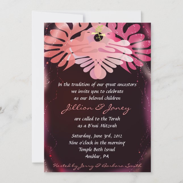 Twillingar Dove of Peace B'nai Bat mitzvah inbjuda Inbjudningar (Framsida)