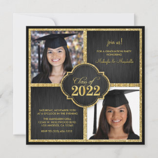 Twillingar! Elegant Black & Guld Glitter, klass 20 Inbjudningar