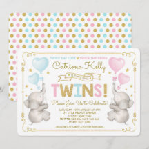 TWILLINGAR Elephant Baby Shower Blue Rosa Guld Inb