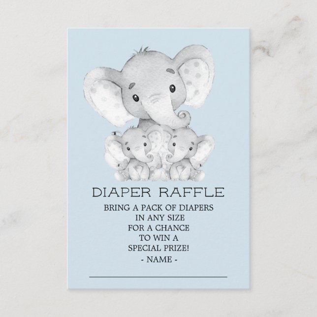 Twillingar Elephant Baby Shower Diaper Raffle Bilj Tilläggskort (Framsida)