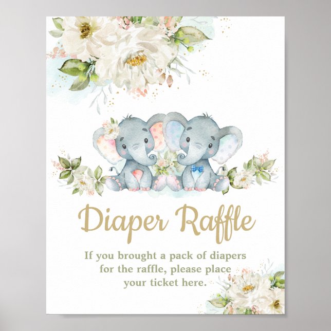 Twillingar Elephant Boy Baby Shower Raffle Poster (Framsidan)