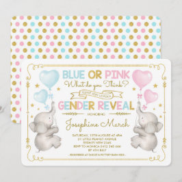 Twillingar Elephant Gender Reveal Blue Rosa Baby G Inbjudningar