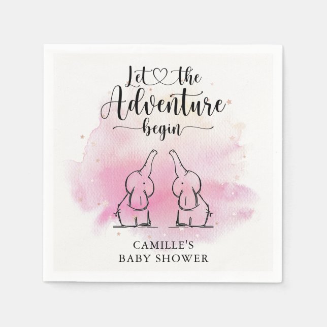 Twillingar Elephants Baby Shower Napkins Pappersservett (Framsidan)