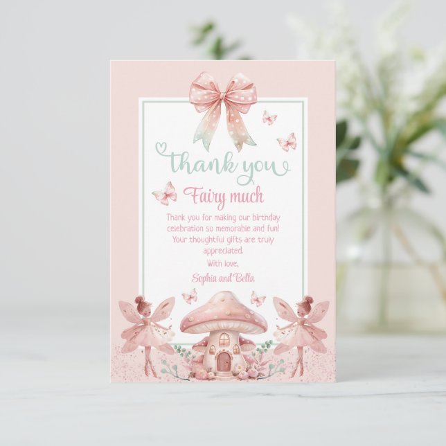 Twillingar Fairy Girls Mushroom House Ribbon Birth Tack Kort (Stående Fram)