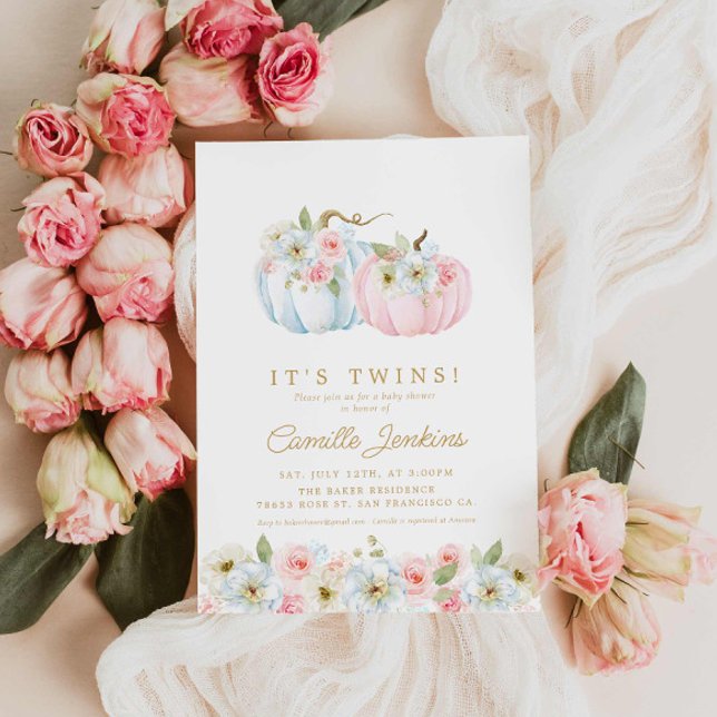 Twillingar Fall Girl and Boy Baby Shower Inbjudningar (It's Twins Boy and girl Baby Shower Invitation)