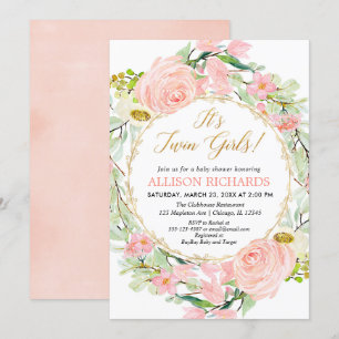 Twillingar Flickor, babydusch, blommigtens rosa g Inbjudningar