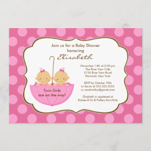 Twillingar Flickor Paraply Baby Shower-Rosa Inbjudningar