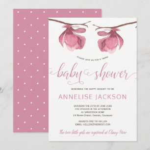 Twillingar flickor rosa, vit blommigt babydusch inbjudningar