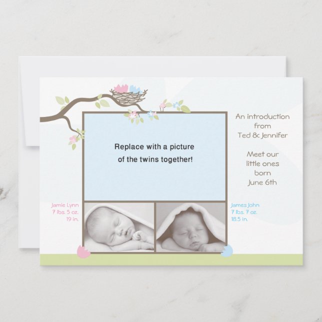 Twillingar Födelsemeddelande - Pojke & Girl Meddelande (Framsida)