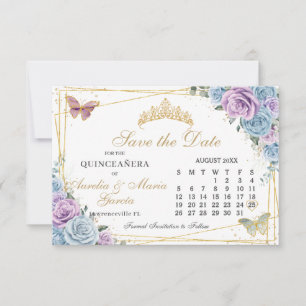 Twillingar för blå Lila-Blommigt Quinceanera-kalen Spara Datumet
