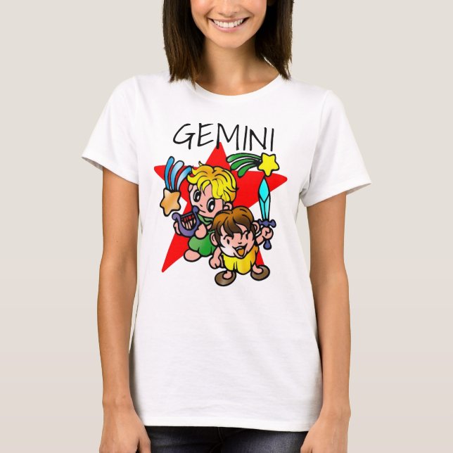 Twillingar för Cute Gemini Tecknad T Shirt (Framsida)