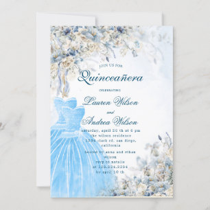 twillingar för dammig blå blommigt Quinceañera-inb Inbjudningar