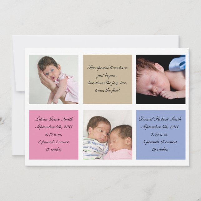 Twillingar för födelsebesked - flicka och pojke meddelande (Framsida)