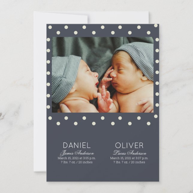 Twillingar för födelsemeddelande i mönster i moder inbjudningar (Framsida)