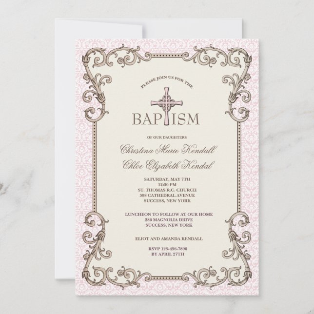 Twillingar för gammal Rosa-baptism Inbjudningar (Framsida)