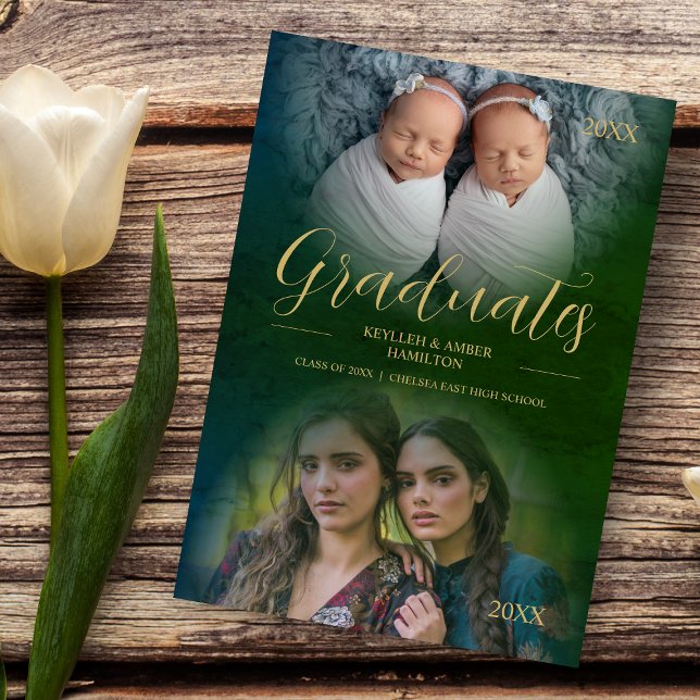 Twillingar för modern Script 2-foton i Student Inbjudningar (Skapare uppladdad)