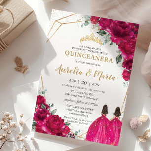 Twillingar för Quinceañera Fuchsia Rosa Blommigt P Inbjudningar