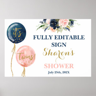 Twillingar för rosa och blå ballonger för babydusc poster