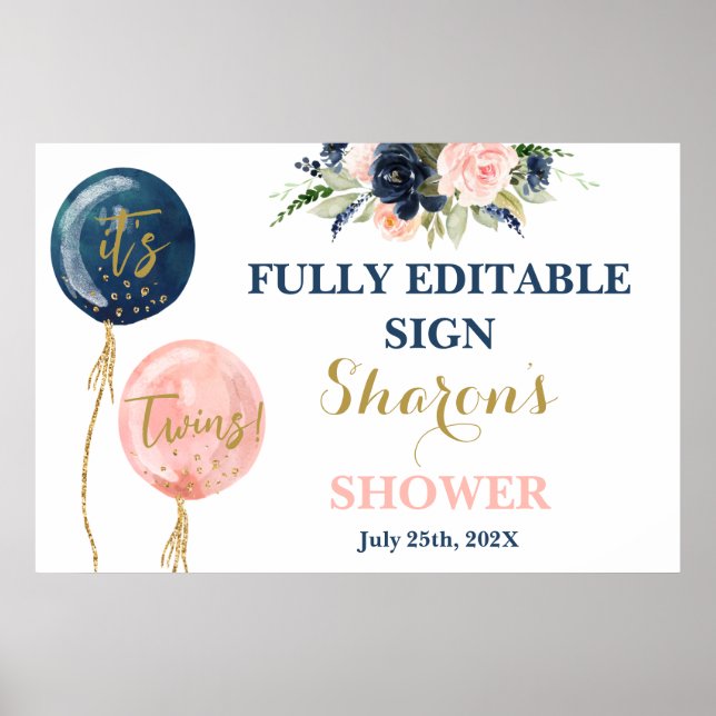 Twillingar för rosa och blå ballonger för babydusc poster (Framsidan)