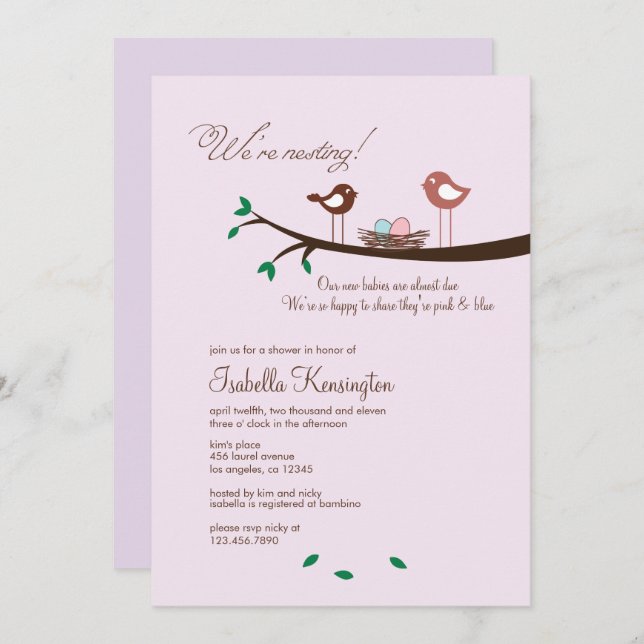 Twillingar för spädbarnshuggare för rosa och blått inbjudningar (Fram/baksida)