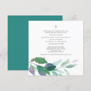 Twillingar för vattenfärgsGrönt Löv  Baptism Inbjudningar