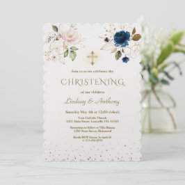 Twillingar för Whimsique Rosa Blue Guld Flowers Ch Inbjudningar