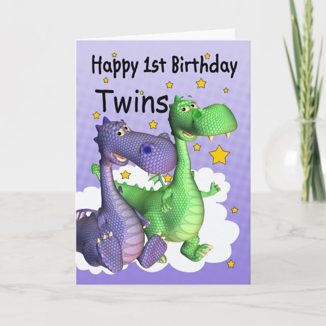 Twillingar första födelsedagskortet - Cute Dragons Kort (Framsida)