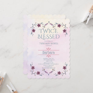 Twillingar förväntas: Boho-blommigt och lavender-v Inbjudningar