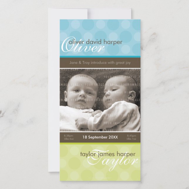 TWILLINGAR FOTO BIRTH ANNOUNCEMENT: harmoni 3P Meddelande (Framsida)