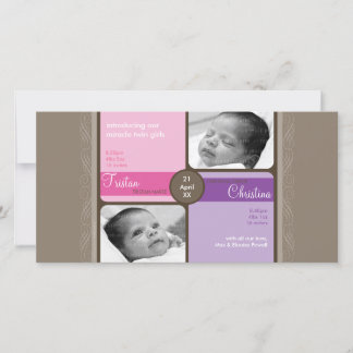TWILLINGAR FOTO BIRTH ANNOUNCEMENT: omhuldad 4 lit Meddelande