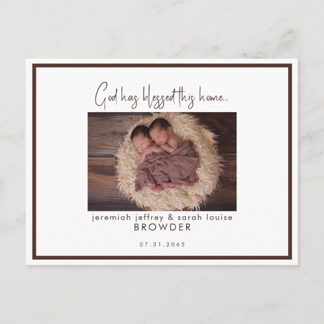 Twillingar Foto Gud har välsignat denna hemfödelse Meddelande Vykort (Framsida)