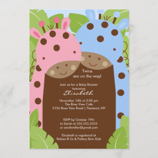 Twillingar Giraffe Baby Shower Investigation Boy G Inbjudningar