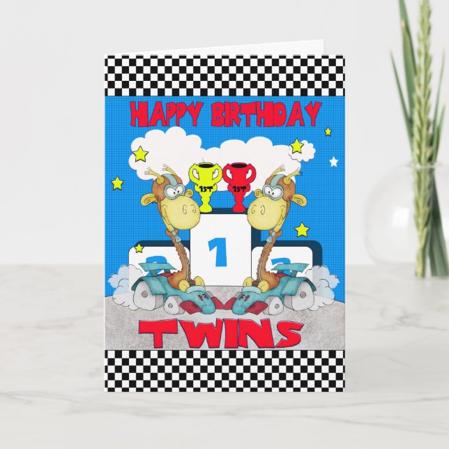 Twillingar Giraffe Birthday Card - Tävla Giraffe Kort (Framsida)
