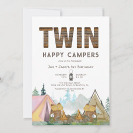 Twillingar Girl & Boy Rustic Lycklig Camper Birthd Inbjudningar