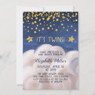 Twillingar Golden Stars Baby Shower-inbjudan Inbjudningar