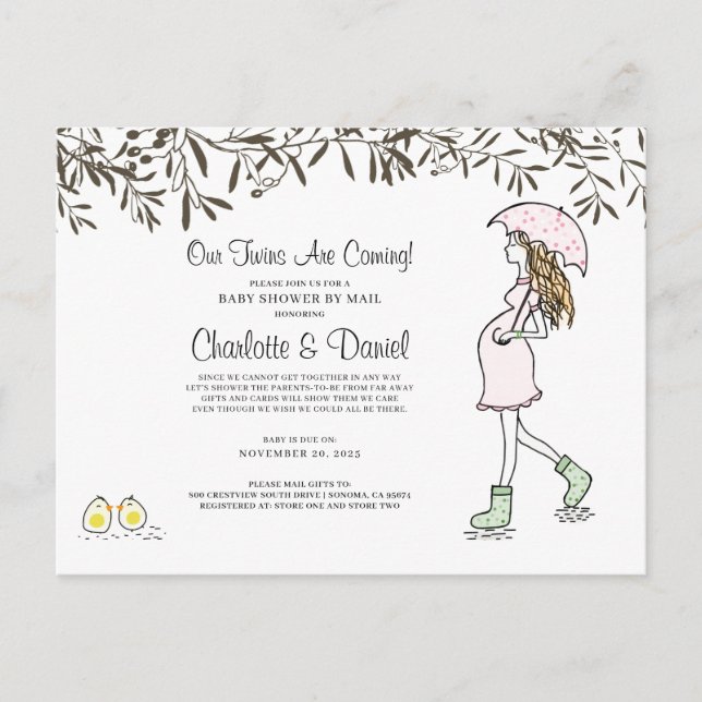 Twillingar Gravid Gravid Mamma med paraply Inbjudan Vykort (Framsida)