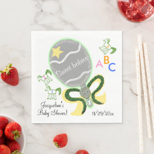 Twillingar Gult och Grönt Baby Rattle Baby Shower Pappersservett