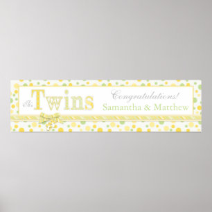 TWILLINGAR Gulten Mint Grönt Dots Baby Shower Ban Poster