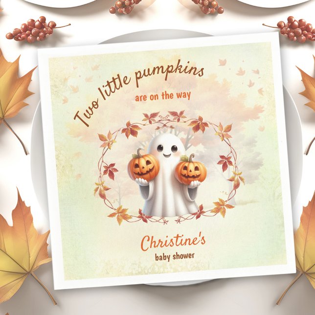 Twillingar Halloween Pumpkin Ghost Unisex Baby Sho Pappersservett (Twins Halloween Pumpkin Ghost Unisex Baby Shower Napkins)